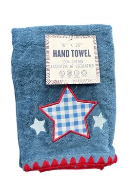 Blue Cotton Hand Towel with Star Applique